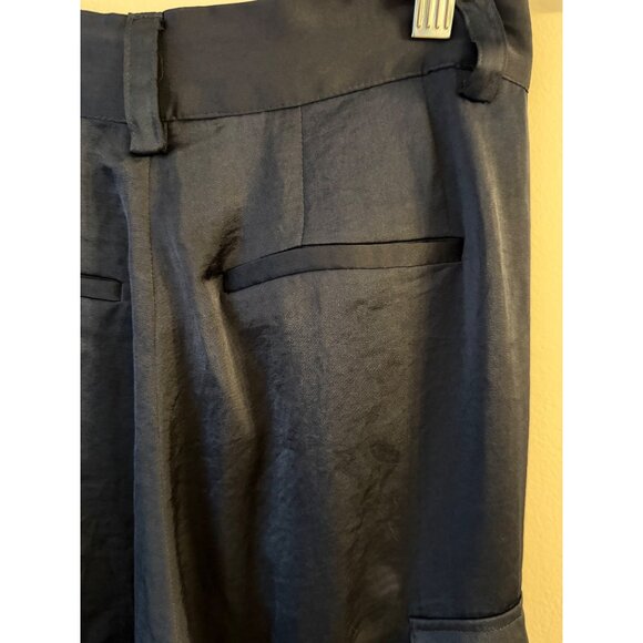 Ba&sh Cary Cargo Style Wide Leg Pants Deep Navy Blue Satin Sz 34/XS - Picture 8 of 13
